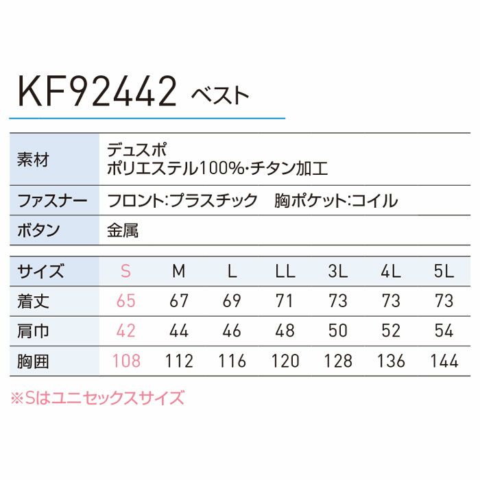 KF92442 ベスト サンエス SUN-S 空調風神服専用 春夏 作業服 作業着 S～5L ポリエステル100％