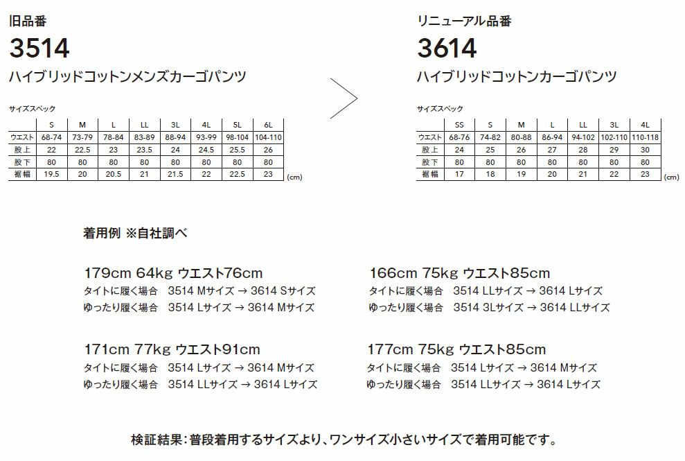 3614 ハイブリッドコットンカーゴパンツ TSDESIGN 藤和 TSデザイン 旧品番3514・35141 作業服 秋冬 作業着 SS～6L 綿80％・ポリエステル20％ TSハイブリッドコットン