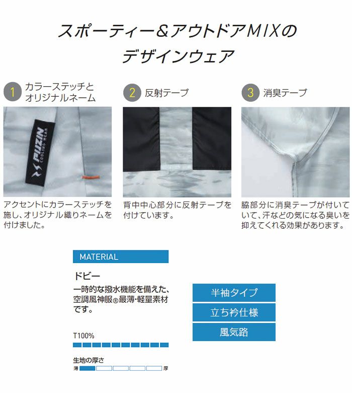 KF92160 半袖ブルゾン サンエス SUN-S 空調風神服専用 春夏 作業服 作業着 M～5L ポリエステル100％ ドビー