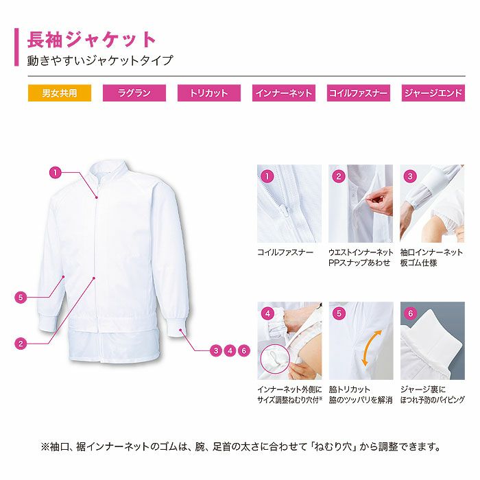 FX70961R 男女兼用混入だいきらい長袖ジャケット 工場白衣 SUN-S サンエス 白衣 S～5L ポリエステル65％・綿35％