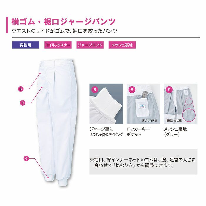 FX70966J 男性用混入だいきらい横ゴム・裾口ジャージパンツ 工場白衣 SUN-S サンエス 白衣 S～5L ポリエステル65％・綿35％
