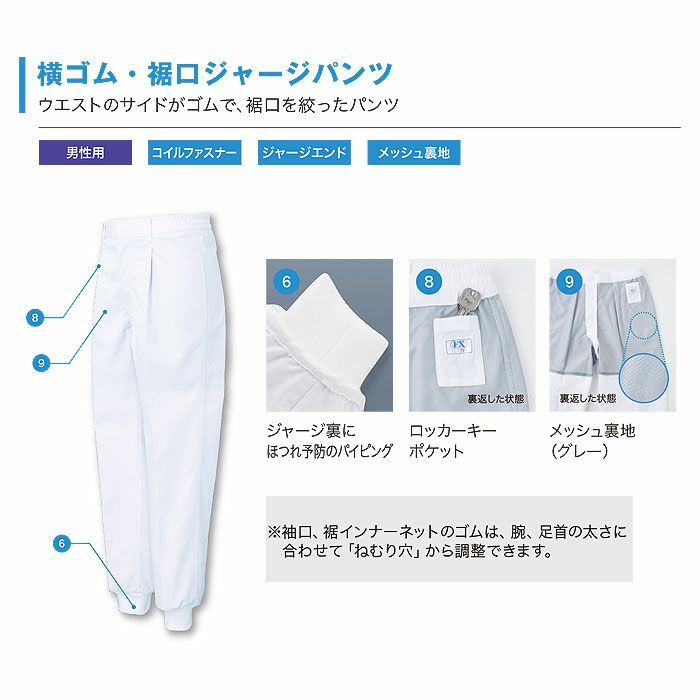 FX70976J 男性用混入だいきらい横ゴム・裾口ジャージパンツ 工場白衣 SUN-S サンエス 白衣 春夏 S～5L ポリエステル65％・綿35％