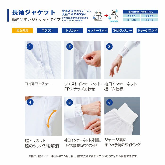 FX71371R 男女共用混入だいきらいジャケット 工場白衣 SUN-S サンエス FoodMeister 白衣 春夏 S～5L ポリエステル65％・綿35％