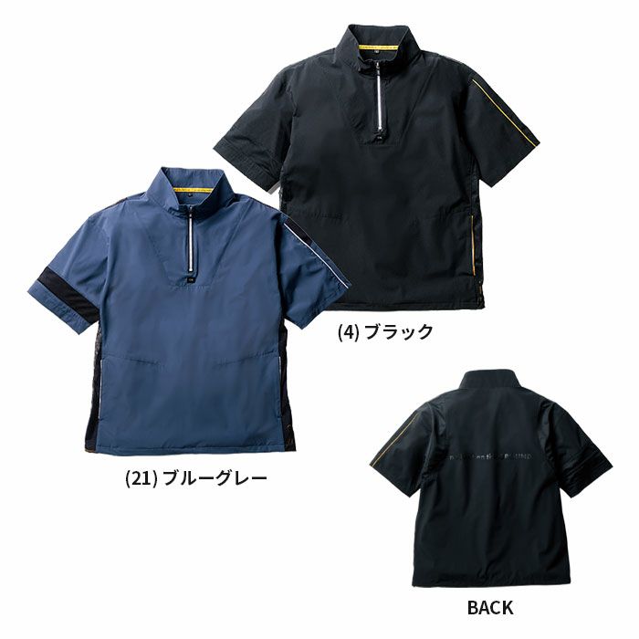 0375-64 半袖Tシャツ ハーフジップ 胸ポケット無し SOWA 桑和 作業服 Tシャツ 作業着 S～4L ナイロン90％・ポリウレタン10％