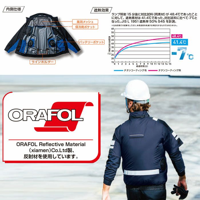 7369-11 半袖EFブルゾン 反射材付 桑和 SOWA 春夏 作業服 作業着 空調ウェア ファン付き作業服 S～8L ポリエステル100％