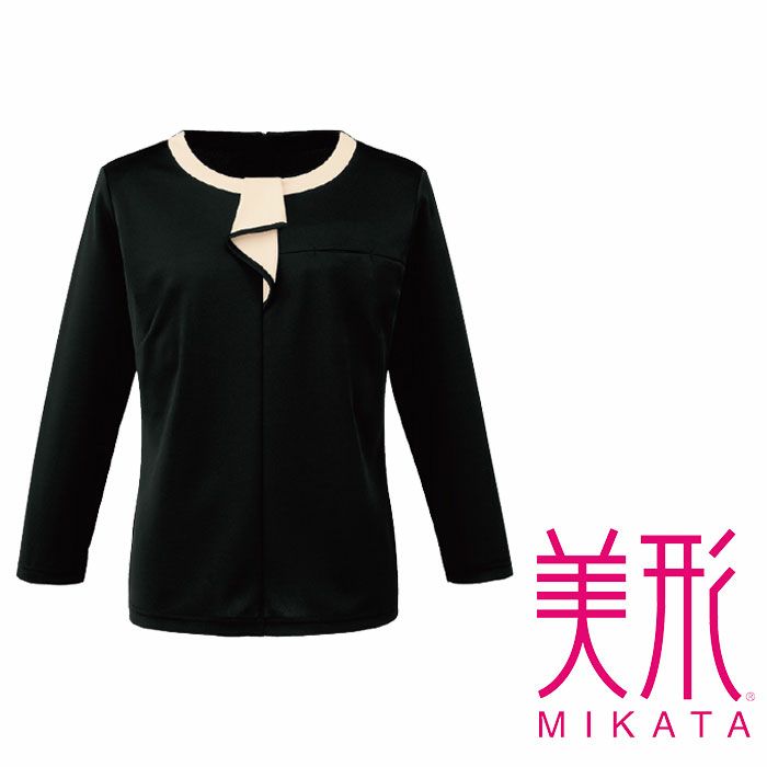 SN102N フリルトリムカットソー 八分袖 神馬本店 selectstage MIKATA 春夏 サマー 事務服 制服 S～4L ポリエステル100％ フルダルスムース