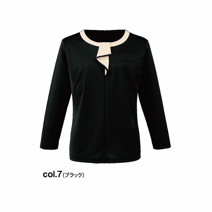 SN102N フリルトリムカットソー 八分袖 神馬本店 selectstage MIKATA 春夏 サマー 事務服 制服 S～4L ポリエステル100％ フルダルスムース