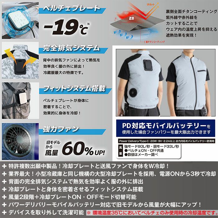 TH605 冷蔵服4 ベスト＋ペルチェユニット＋ファンユニットのセット 春夏 作業服 作業着 メーカー1年保証付き 刺繍加工不可