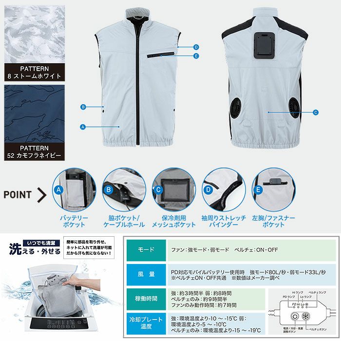 TH605 冷蔵服4 ベスト＋ペルチェユニット＋ファンユニットのセット 春夏 作業服 作業着 メーカー1年保証付き 刺繍加工不可