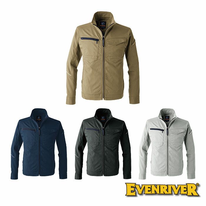 US1707 ソリッドストレッチライトジャケット EVENRIVER イーブンリバー 春夏 作業服 作業着 S～5L 綿57％・ナイロン39％・ポリウレタン4％