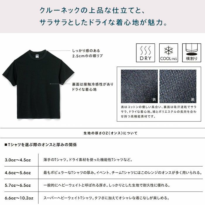 MS1163 5.3オンスドライ/コットンTシャツ LIFEMAX BONMAX 作業服 作業着 カジュアルウェア S～XL ポリエステル70％・綿30％ 天竺