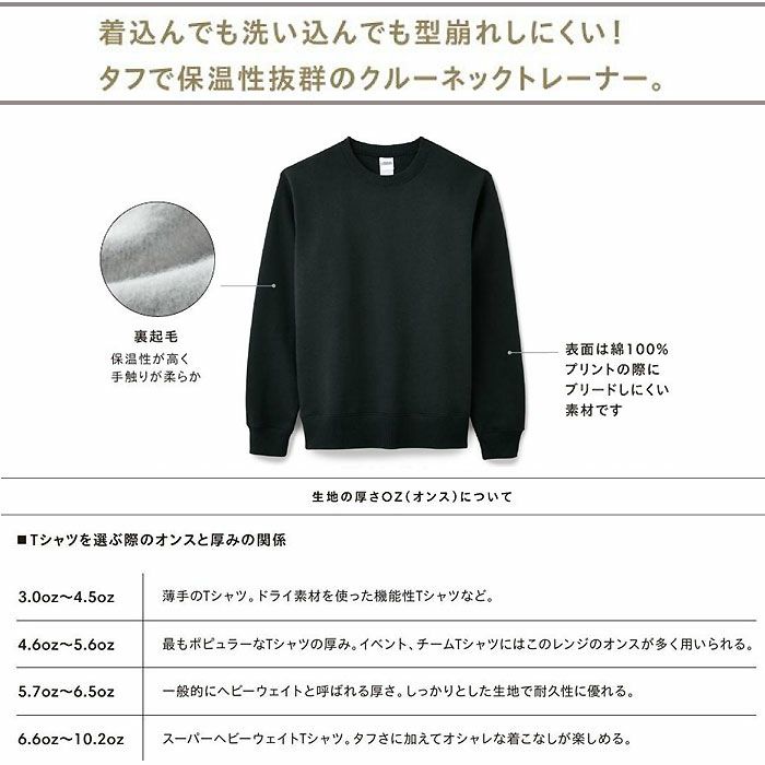 MS2119 10オンスクルーネックトレーナー LIFEMAX BONMAX 作業服 作業着 カジュアルウェア XS～XXL 綿52％・ポリエステル48％ 裏起毛