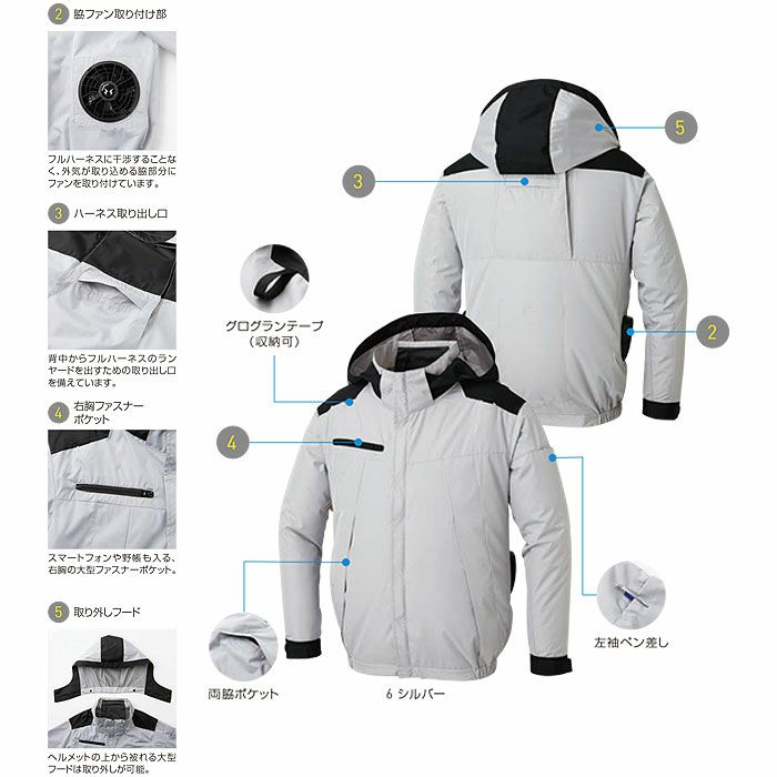 KF92501 チタン加工長袖ブルゾン フルハーネス対応 サンエス SUN-S 空調風神服専用 春夏 作業服 作業着 S～5L ポリエステル100％