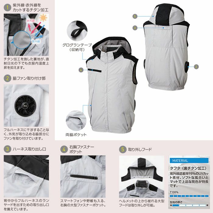 KF92502 チタン加工ベスト フルハーネス対応 サンエス SUN-S 空調風神服専用 春夏 作業服 作業着 S～5L ポリエステル100％