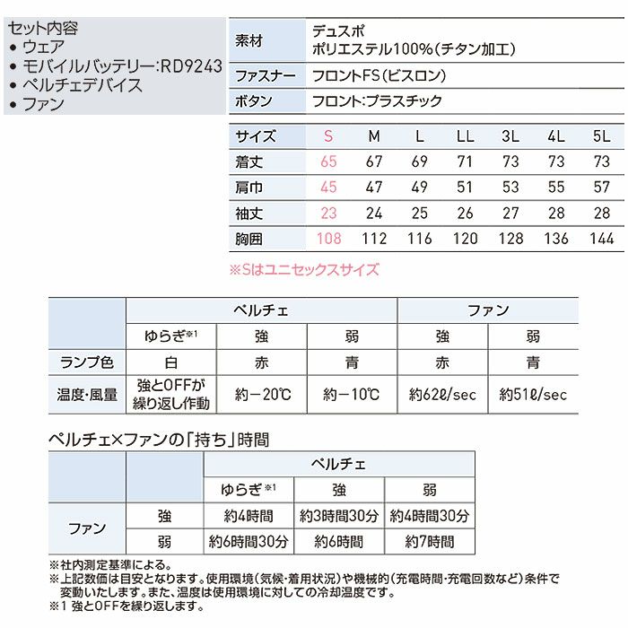 EF92590S ハイブリッドクールショートスリーブジャケット ファン・ペルチェ・デバイス含むフルセット 春夏 作業服 作業着 ペルチェウェア 空調ウェア 刺繍加工不可