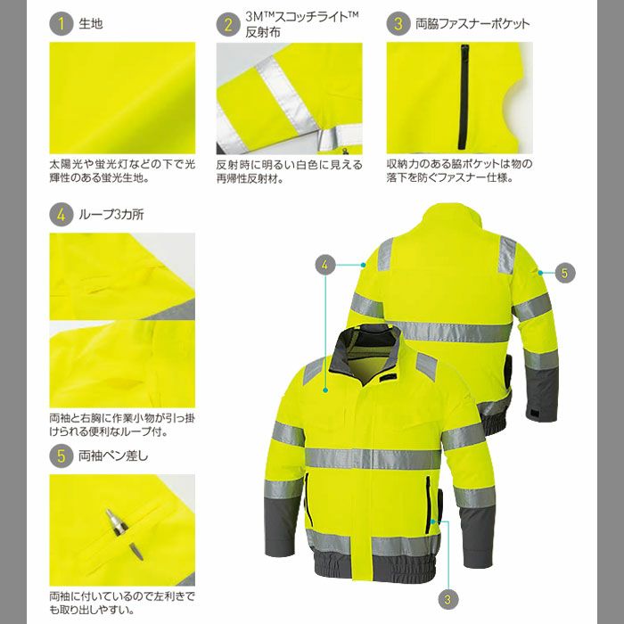 KF92521 Hi-Vis長袖ブルゾン サンエス SUN-S 空調風神服専用 春夏 作業服 作業着 S～6L ポリエステル100％