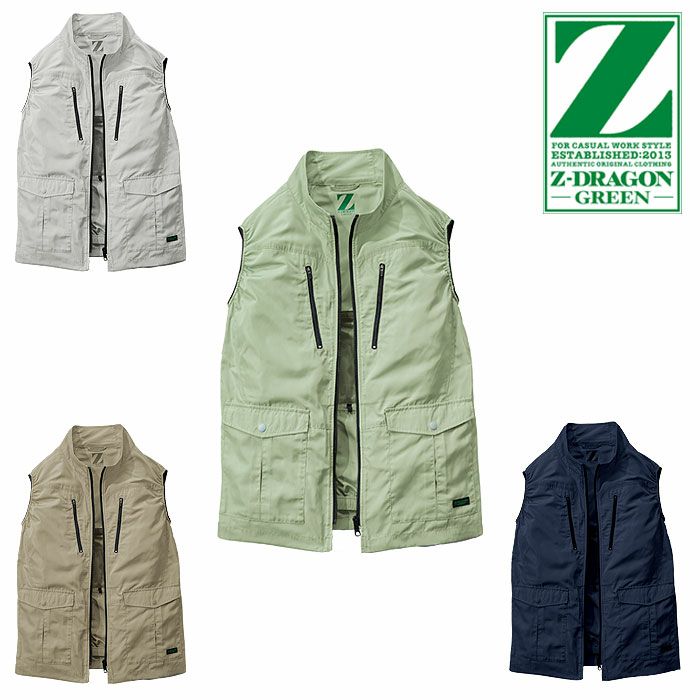 74280 空調服&#9415;ベスト 自重堂 Z-DRAGON GREEN 春夏 作業服 作業着 S～4L ポリエステル100％ エコ高密度タフタ 空調服専用