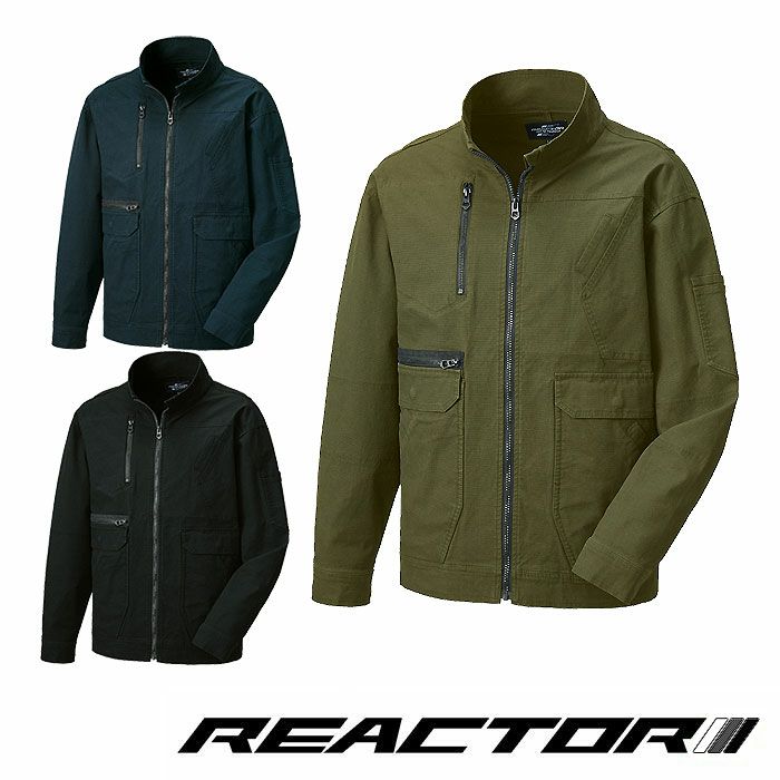 RE22521 長袖ブルゾン SUN-S サンエス REACTOR 作業服 作業着 オールシーズン S～5L 綿97％・ポリウレタン2％・複合繊維1％ 綿ストレッチドビー