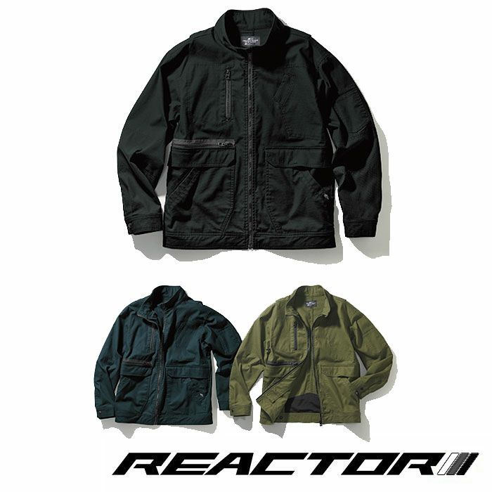 RE22521 長袖ブルゾン SUN-S サンエス REACTOR 作業服 作業着 オールシーズン S～5L 綿97％・ポリウレタン2％・複合繊維1％ 綿ストレッチドビー