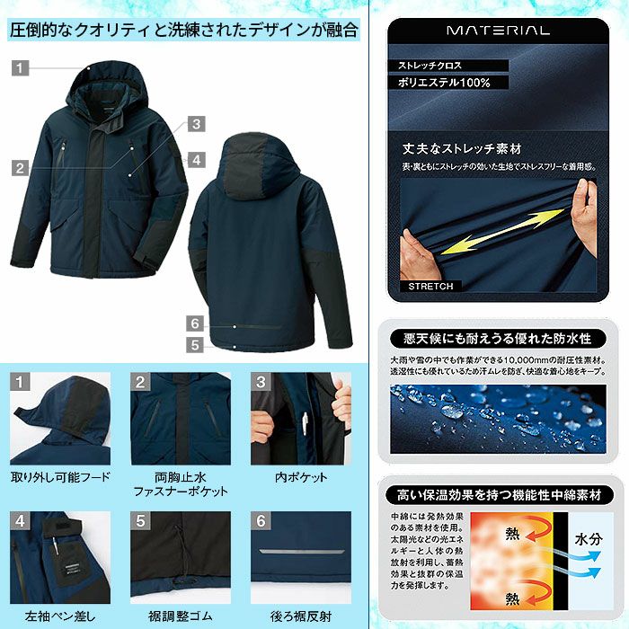 SPT32500 防水防寒ジャケット SUN-S サンエス SPOTLIGHT 秋冬 作業服 防寒着 防寒ウェア S～6L ポリエステル100％ ストレッチクロス