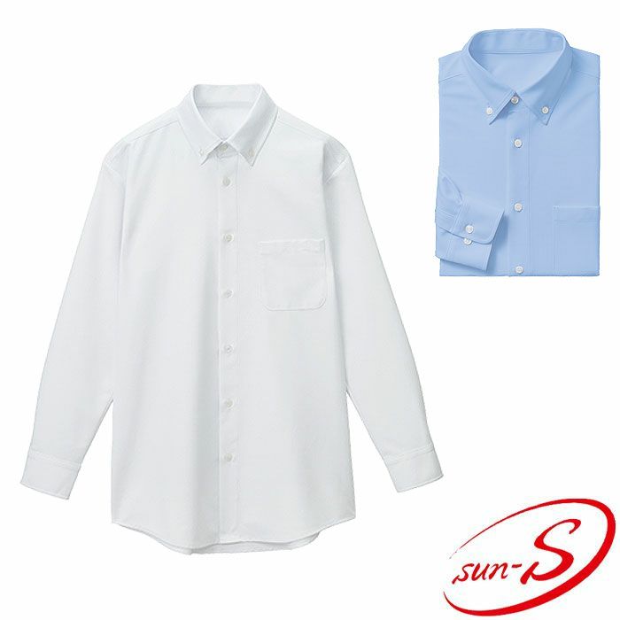JB52501 メンズ長袖シャツ SUN-S サンエス 春夏 ビジネスシャツ 透け防止 形態安定 UVカット S～5L ポリエステル100％ トリコット