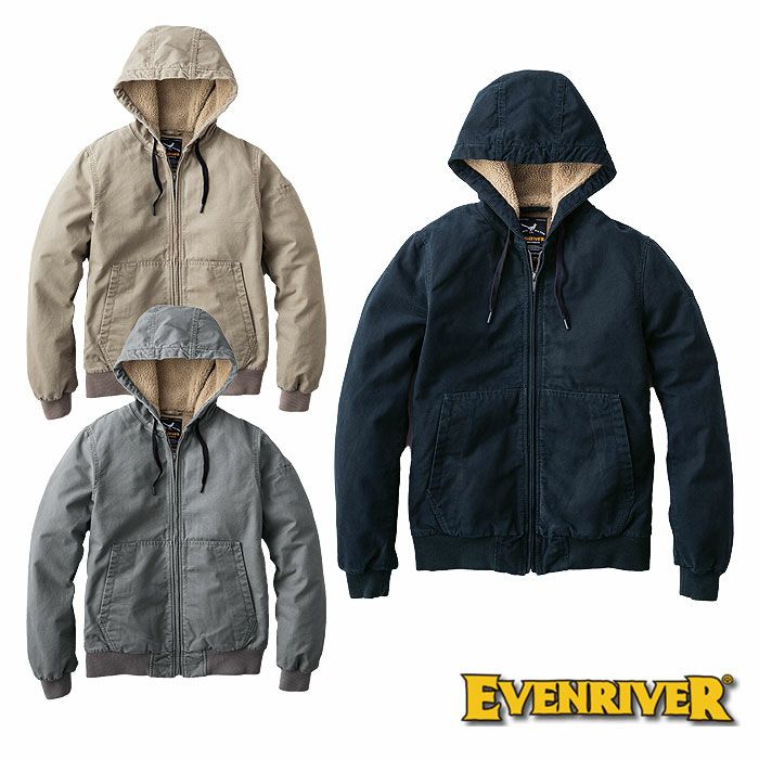 R608 コットン裏ボアフーディジャケット EVENRIVER イーブンリバー 秋冬作業服 作業着 防寒着 M～5L 綿100％
