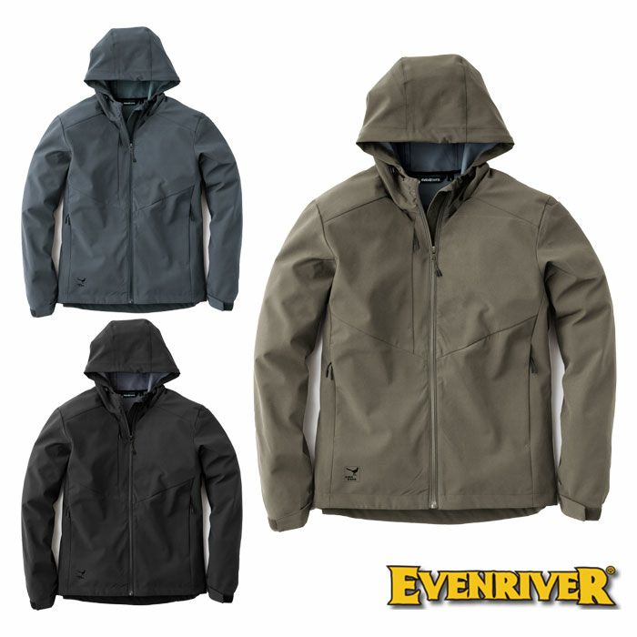 R058 ライトシェルストレッチパーカー EVENRIVER イーブンリバー 秋冬 作業服 作業着 M～5L ポリエステル92％・ポリウレタン8％