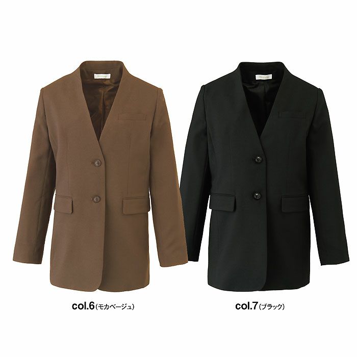 WN104JL レディースノーカラージャケット 神馬本店 selectstage 事務服 制服 SS～XL ポリエステル100％ トロピカル2WAYストレッチ