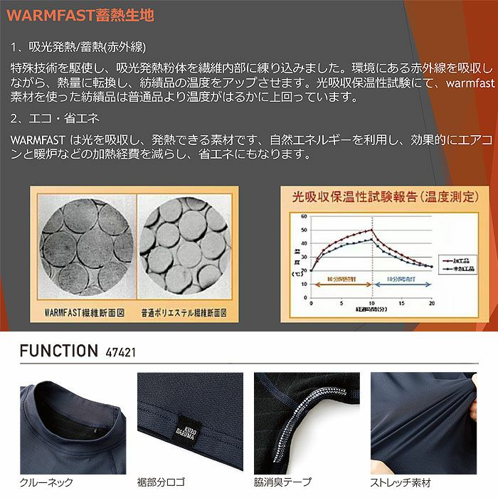 47421 長袖アンダーレイヤー kurodaruma クロダルマ 秋冬 作業服 インナー コンプレッション S～4L ポリエステル90％・ポリウレタン10％