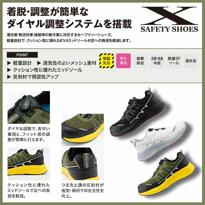 85418 セーフティーシューズ XEBEC ジーベック 安全靴 22.0～30.0cm 樹脂先芯 合成皮革＋メッシュ