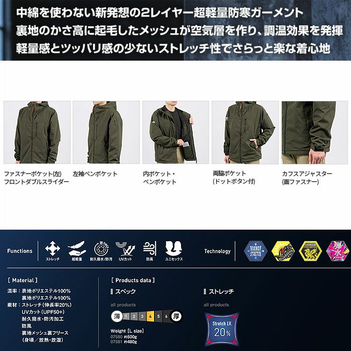 07580 ウォームエアテックフーディ SHINMEN シンメン STX-FEG 秋冬 作業服 作業着 防寒 防寒着 S～5L ポリエステル100％
