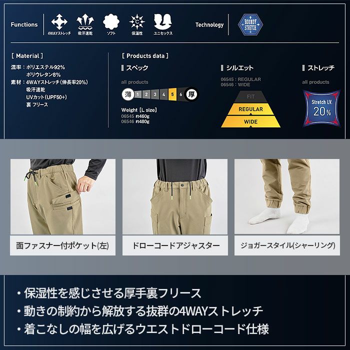 06546 バックフリースストレッチイージージョガー SHINMEN シンメン 秋冬 作業服 作業着 S～5L ポリエステル92％・ポリウレタン8％